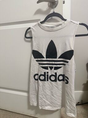 adidas White Tank Top with Black Trefoil Tag